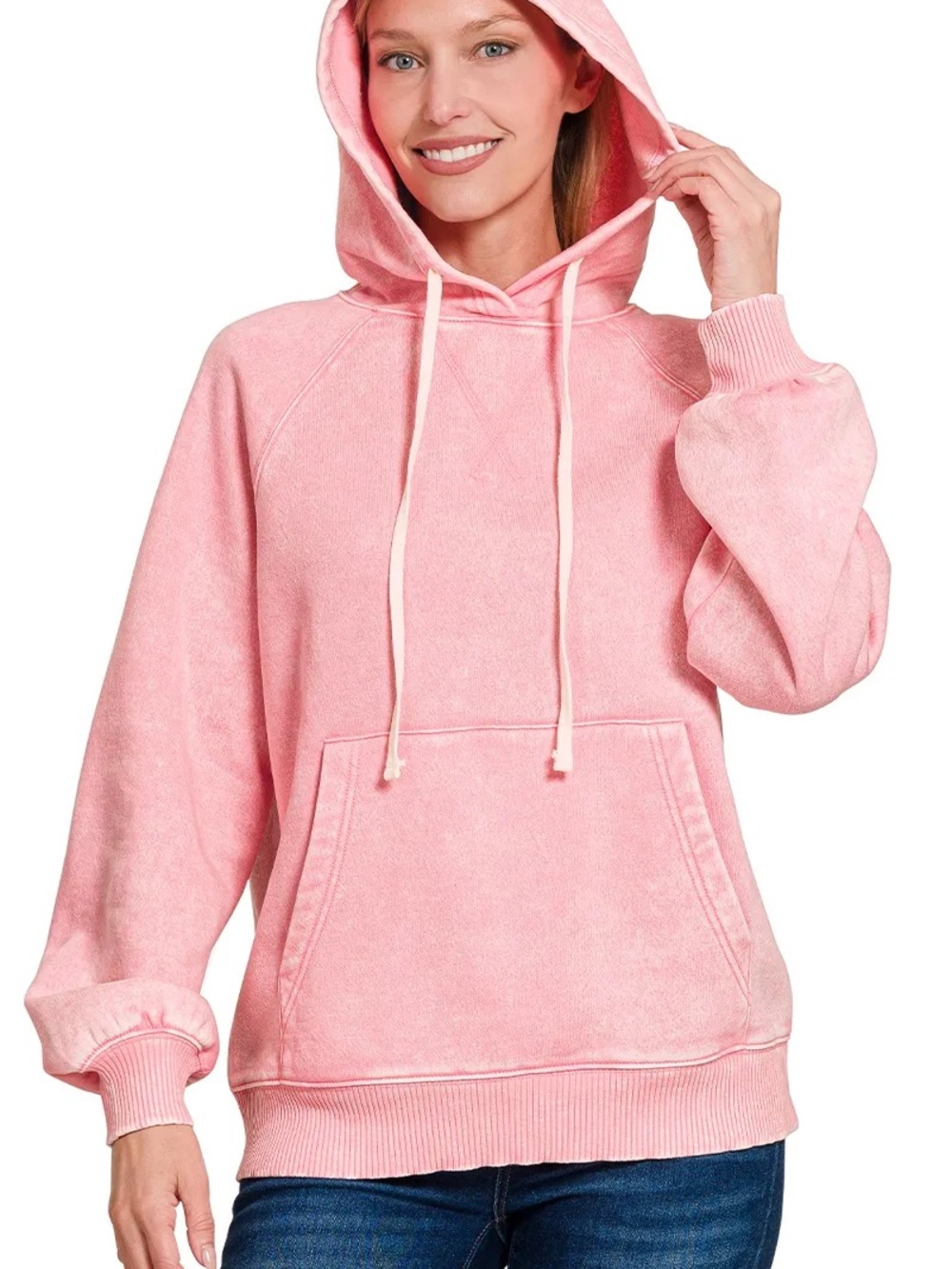 NWOT SIZE L Zenana Outfitters Pink Washed Pullover Hoodie